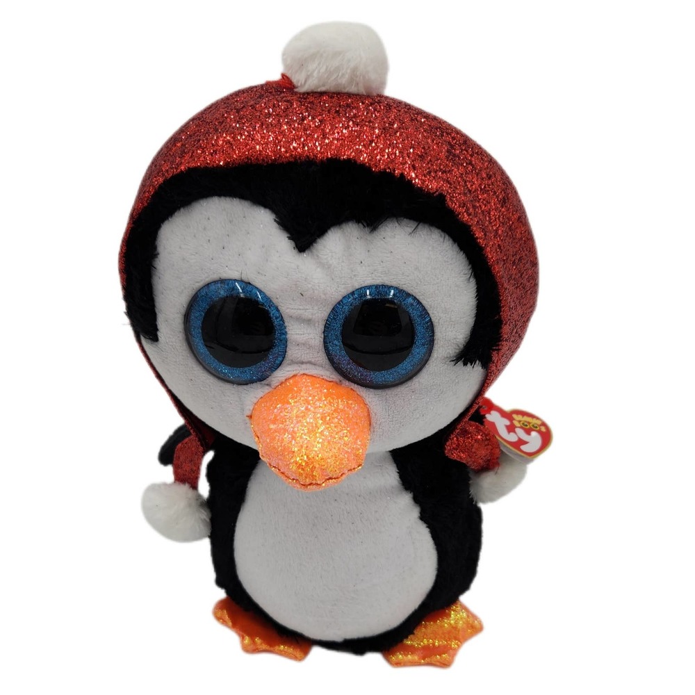 #7 NWT TY Beanie Boos Penguin Gale Red Sparkly Hat Winter Holiday